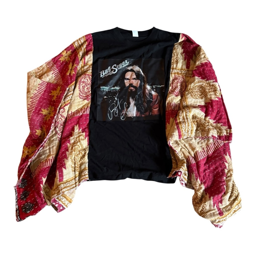 Women's Black Graphic Kimono Top